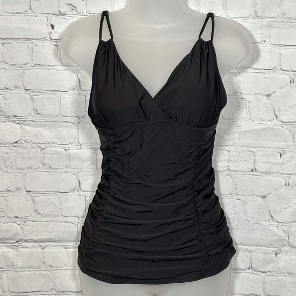 ☀️Tommy Hilfiger Black Size 14 Shirred Tummy Control Halter One-Piece NWT $108 - Picture 2 of 9